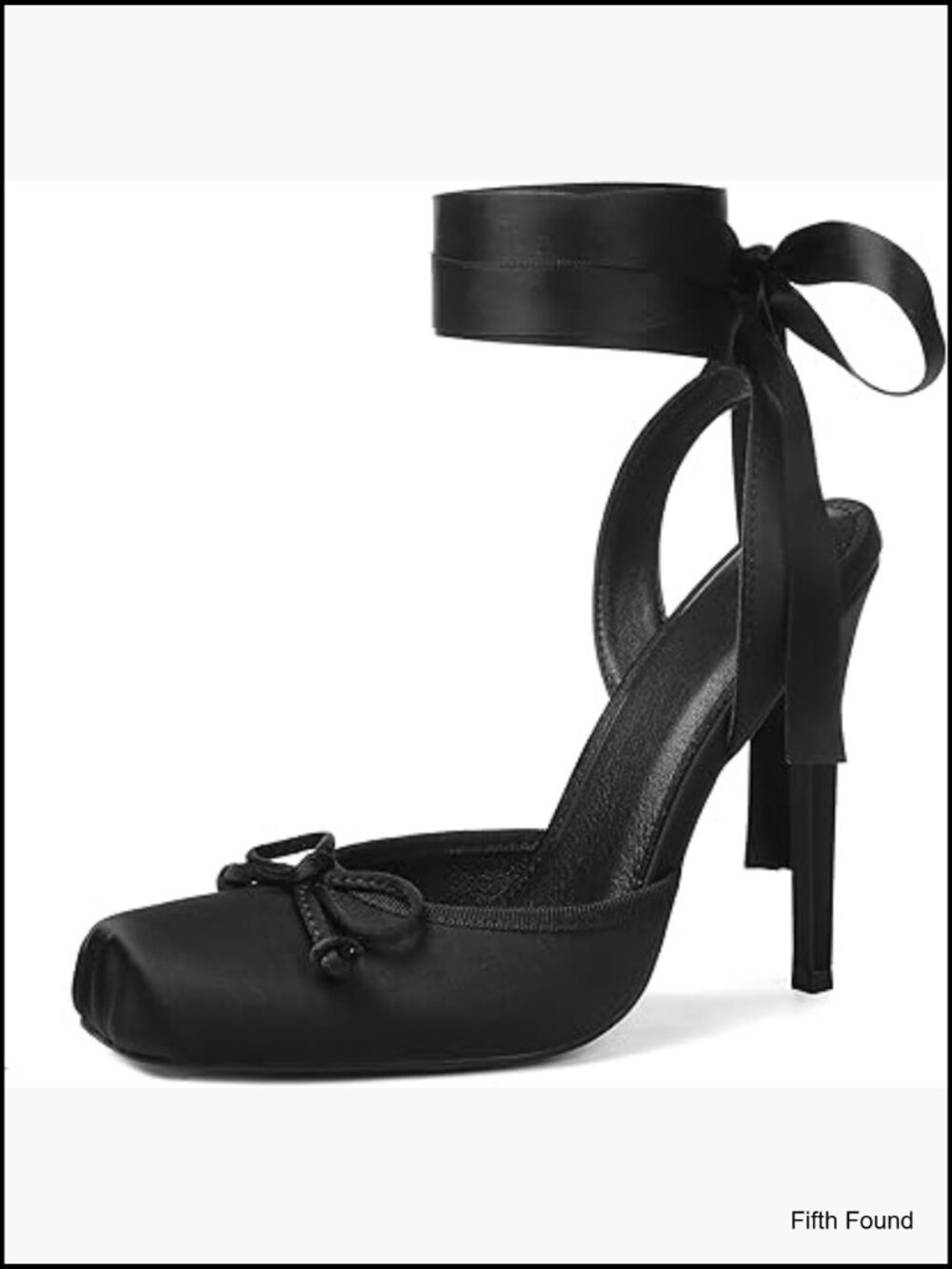 Ballet Heels Satin Stiletto Pumps Square Toe Slingback Bow Lace Up High Heels